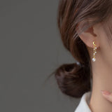 925 Sterling Silver Earrings Moon Tassel CZ Stud For Women