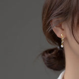 925 Sterling Silver Earrings Moon Tassel CZ Stud For Women