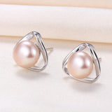 TrustDavis 925 Silver Earring Pearls Triangle Stud Women Lady Jewelry Gift