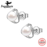 TrustDavis 925 Silver Earring Pearls Triangle Stud Women Lady Jewelry Gift