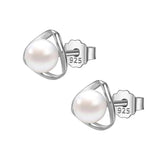 TrustDavis 925 Silver Earring Pearls Triangle Stud Women Lady Jewelry Gift