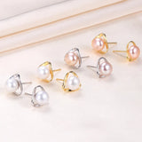 TrustDavis 925 Silver Earring Pearls Triangle Stud Women Lady Jewelry Gift