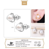 TrustDavis 925 Silver Earring Pearls Triangle Stud Women Lady Jewelry Gift