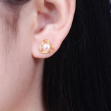 TrustDavis 925 Silver Earring Pearls Triangle Stud Women Lady Jewelry Gift