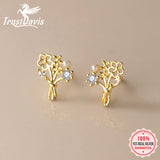 925 Silver Romantic Flower CZ Stud Earrings For Girls DA3180