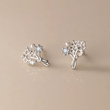 925 Silver Romantic Flower CZ Stud Earrings For Girls DA3180