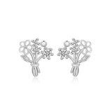 925 Silver Romantic Flower CZ Stud Earrings For Girls DA3180