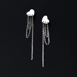 TrustDavis 925 Silver Heart Chain Tassel Stud Earrings