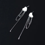 TrustDavis 925 Silver Heart Chain Tassel Stud Earrings