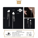 TrustDavis 925 Silver Heart Chain Tassel Stud Earrings
