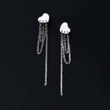 TrustDavis 925 Silver Heart Chain Tassel Stud Earrings