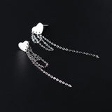 TrustDavis 925 Silver Heart Chain Tassel Stud Earrings