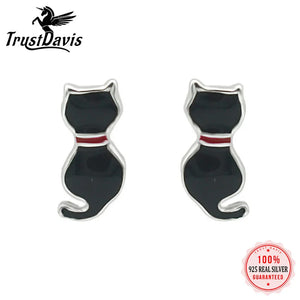 Sterling Silver Cat Stud Earrings Birthday Gift DS2511