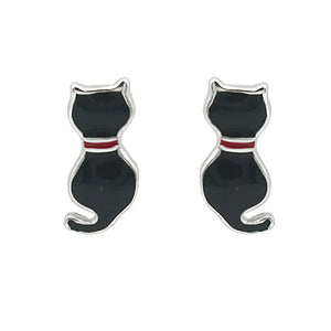 Sterling Silver Cat Stud Earrings Birthday Gift DS2511