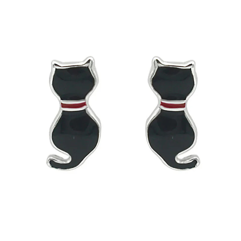 Sterling Silver Cat Stud Earrings Birthday Gift DS2511