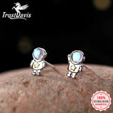 925 Silver Earring Astronauts Moonstone Stud Women's Christmas Jewelry