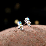 925 Silver Earring Astronauts Moonstone Stud Women's Christmas Jewelry