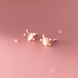 TrustDavis 925 Silver Opal Cat Stud Earrings for Daughter - DE0084