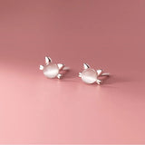 TrustDavis 925 Silver Opal Cat Stud Earrings for Daughter - DE0084