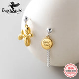 TrustDavis 925 Silver Asymmetric Dog Chian Stud Earrings