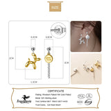 TrustDavis 925 Silver Asymmetric Dog Chian Stud Earrings