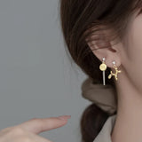 TrustDavis 925 Silver Asymmetric Dog Chian Stud Earrings