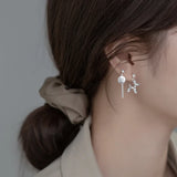 TrustDavis 925 Silver Asymmetric Dog Chian Stud Earrings