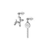 TrustDavis 925 Silver Asymmetric Dog Chian Stud Earrings