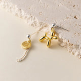 TrustDavis 925 Silver Asymmetric Dog Chian Stud Earrings
