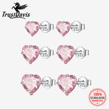925 Silver Pink Heart Charm CZ Stud Earrings DS3731