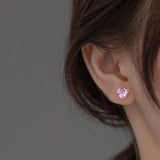 925 Silver Pink Heart Charm CZ Stud Earrings DS3731