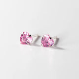 925 Silver Pink Heart Charm CZ Stud Earrings DS3731