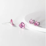925 Silver Pink Heart Charm CZ Stud Earrings DS3731