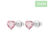 925 Silver Pink Heart Charm CZ Stud Earrings DS3731