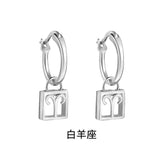 925 Silver Earrings 12 Constellation Hoops Women's Birthday Jewelry