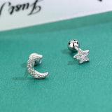 925 Silver Moon Star CZ Beads Stud Earrings