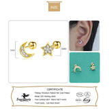 925 Silver Moon Star CZ Beads Stud Earrings