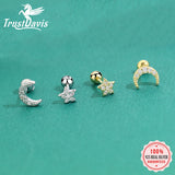 925 Silver Moon Star CZ Beads Stud Earrings