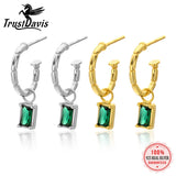 TrustDavis 925 Silver Emerald Zircon Stud Earrings Wedding Party Jewelry