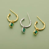 TrustDavis 925 Silver Emerald Zircon Stud Earrings Wedding Party Jewelry