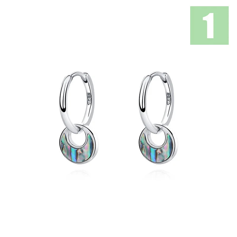 TrustDavis 925 Silver Retro Abalone Shell Turquoise Hoop Earrings