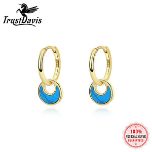 TrustDavis 925 Silver Retro Abalone Shell Turquoise Hoop Earrings