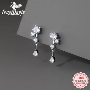 TrustDavis 925 Sterling Silver Water Drop CZ Dangle Earrings