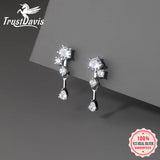 TrustDavis 925 Sterling Silver Water Drop CZ Dangle Earrings
