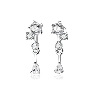 TrustDavis 925 Sterling Silver Water Drop CZ Dangle Earrings