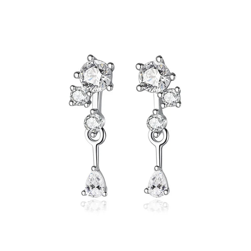 TrustDavis 925 Sterling Silver Water Drop CZ Dangle Earrings