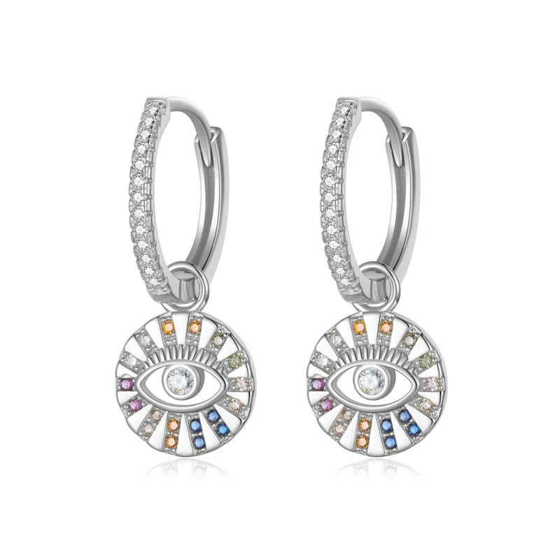 TrustDavis 925 Silver Eye CZ Hoop Earring Wedding Party Fine Jewelry
