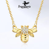 TrustDavis 925 Silver Bees CZ Short Necklace Women Wedding Gift