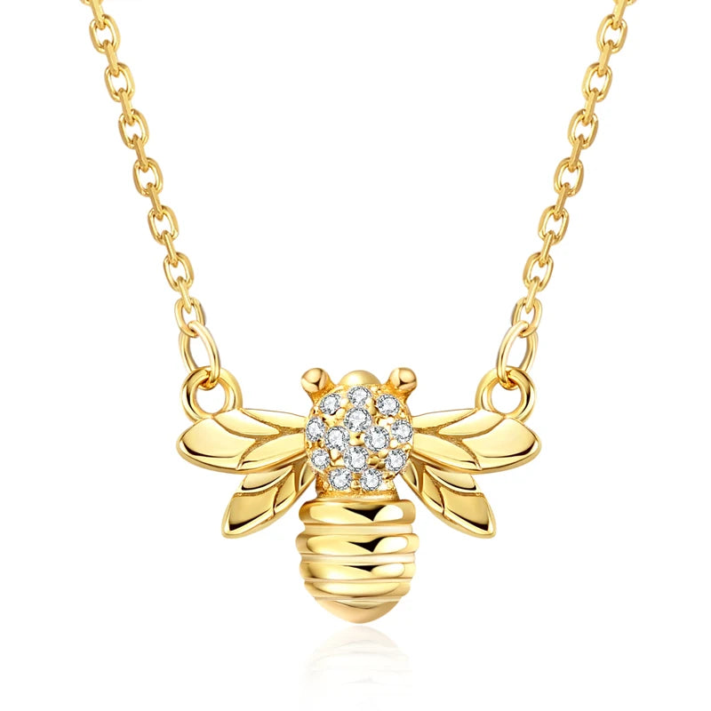TrustDavis 925 Silver Bees CZ Short Necklace Women Wedding Gift