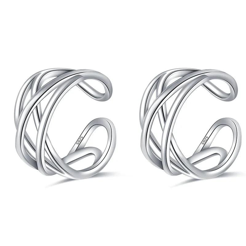 Davis Sterling Silver 3 Layer Cross Clip Earrings for Women